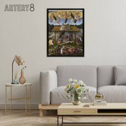 "Artery8 Mystic Nativity Painting Botticelli Black Framed Canvas Wall Art in Green - Size: W12"" x H16""" - thumbnail 3