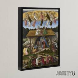 "Artery8 Mystic Nativity Painting Botticelli Black Framed Canvas Wall Art in Green - Size: W12"" x H16""" - thumbnail 2