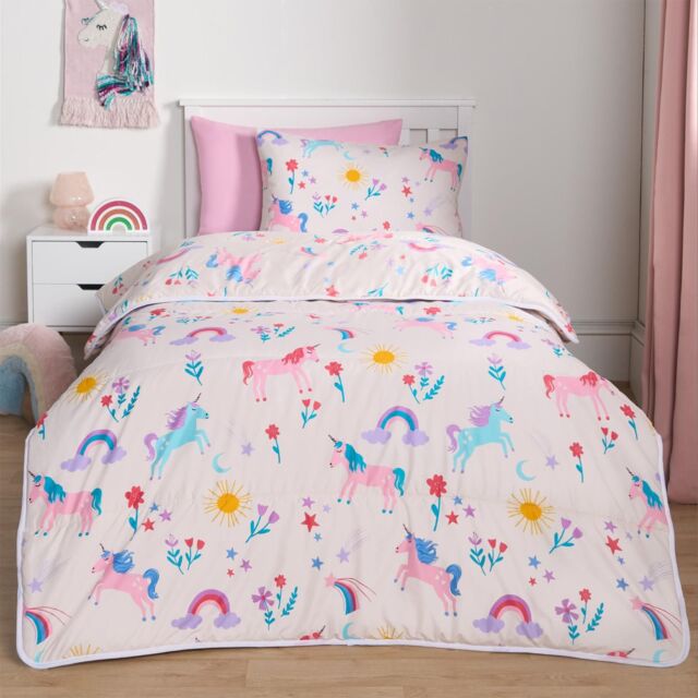 OHS Coverless 10.5 Tog Unicorn Duvet Pillowcase Quilt Travel Soft Bedding Set in Pink - Size: Single - image 1