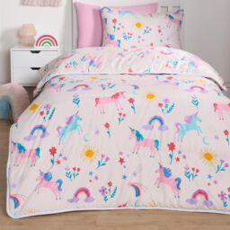 OHS Coverless 10.5 Tog Unicorn Duvet Pillowcase Quilt Travel Soft Bedding Set in Pink - Size: Single - thumbnail 5