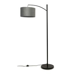 ValueLights Preto Black Metal Curved Floor Lamp With Grey Velvet Shade - thumbnail 2