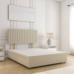 "BSSPOKE Brooke Plush Velvet Divan Bed 24"" Headboard & 4 Drawers No Mattress in Cream - Size: King"