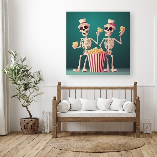 "Warren Reed - Designer Skeletons With Popcorn Canvas - Size: W30"" x H30""" - image 1