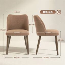 Nordara Brown Dining Chairs Set of 2, Upholstered Kitchen Chairs - Size: 50 cm x 50 cm - thumbnail 2
