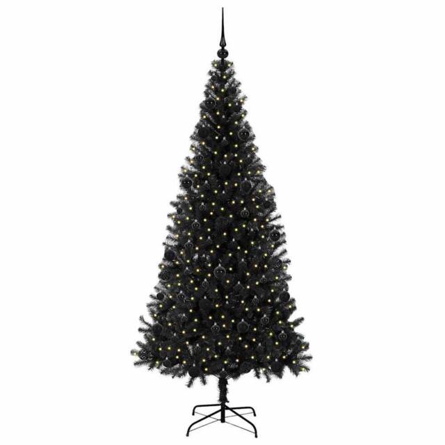 Berkfield Home Lush Christmas Tree with 300 LEDs with Stand Black 210 cm PVC - image 1