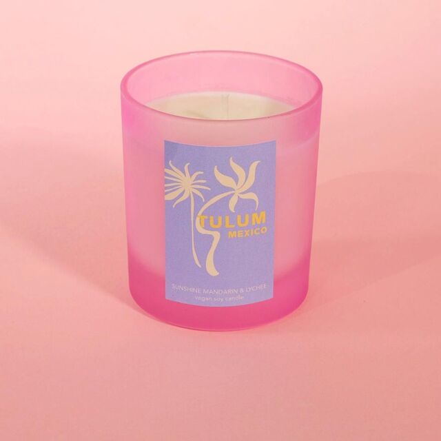 Flamingo Candles Sunshine Mandarin & Lychee Tulum Vacay Candle in Pink