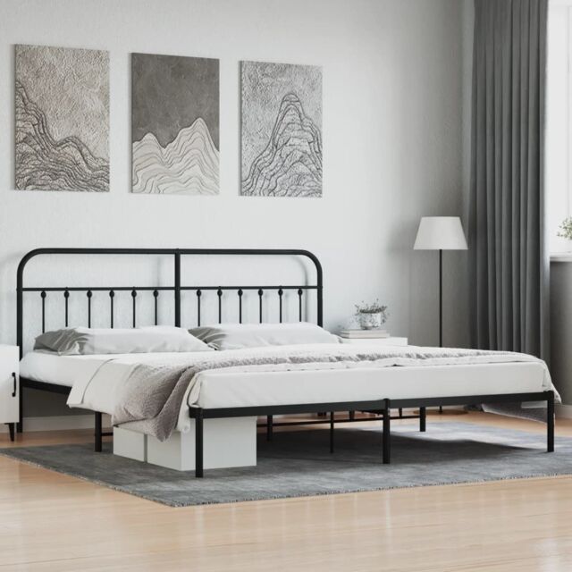 Berkfield Home Metal Bed Frame with Headboard Black 193x203 cm - image 1