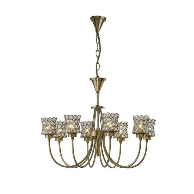 Netlighting Nelson Ceiling Pendant 8 Light Antique Brass Crystal in Bronze - image 1