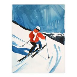 "Artery8 Austria Skier Skiing Winter Sport Ski Watercolour Wall Art Print in Blue - Size: W18"" x H24""" - thumbnail 1