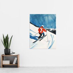 "Artery8 Austria Skier Skiing Winter Sport Ski Watercolour Wall Art Print in Blue - Size: W18"" x H24""" - thumbnail 4