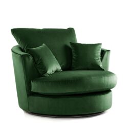 Furnishings For Less UK Brooklyn Plush Velvet Fabric Swivel Chair 360 Rotation Foam Single Seater in Green - thumbnail 1