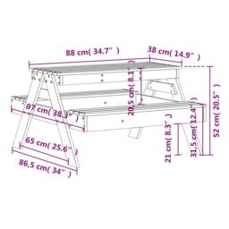 Berkfield Home Picnic Table for Kids 88x97x52 cm Solid Wood Pine in Light Brown - Size: 88 x 97 x 52 cm - thumbnail 9
