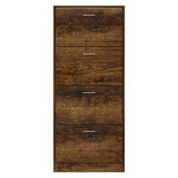 Berkfield Home Shoe Cabinet Smoked Oak 63x24x147 cm Engineered Wood in Brown - Size: 63 x 24 x 147 cm - thumbnail 4