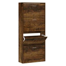 Berkfield Home Shoe Cabinet Smoked Oak 63x24x147 cm Engineered Wood in Brown - Size: 63 x 24 x 147 cm - thumbnail 2