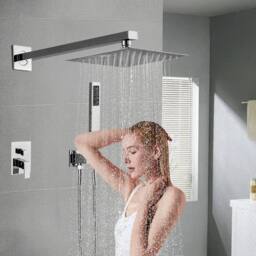 FLAVORA Concealed Thermostatic Shower Mixer Square Chrome in Silver - Size: 180 cm width x 200 cm drop - thumbnail 6