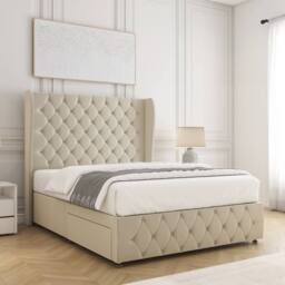 "BSSPOKE Faye Divan Bed Plush Velvet 54"" Headboard & No Mattress No Drawers in Cream - Size: Single" - thumbnail 2