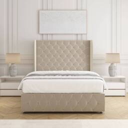 "BSSPOKE Faye Divan Bed Plush Velvet 54"" Headboard & No Mattress No Drawers in Cream - Size: Single" - thumbnail 3