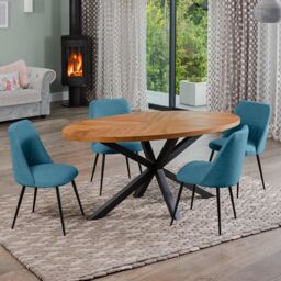 Artemis Home Dosenna Oval Dining Table Set with 4 Morandi Fabric Chairs in Teal - thumbnail 1
