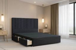 "Chester & Oakley Lorenzo Plush Divan Bed Base 2 Drawers Foot-End - 54"" Headboard in Black - Size: King" - thumbnail 2