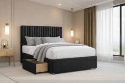 "Chester & Oakley Lorenzo Plush Divan Bed Base 2 Drawers Foot-End - 54"" Headboard in Black - Size: King" - thumbnail 4