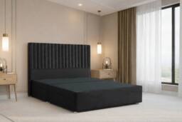"Chester & Oakley Lorenzo Plush Divan Bed Base 2 Drawers Foot-End - 54"" Headboard in Black - Size: King" - thumbnail 3