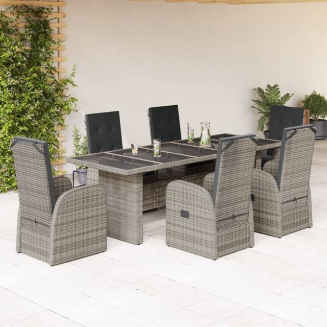 Berkfield Home 7 Piece Garden Dining Set with Cushions Grey Poly Rattan - image 1