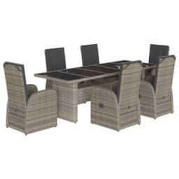Berkfield Home 7 Piece Garden Dining Set with Cushions Grey Poly Rattan - thumbnail 2