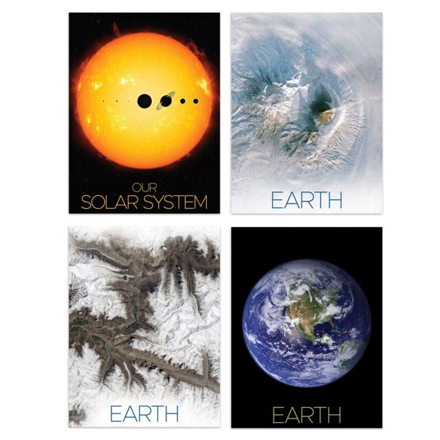 Artery8 Wall Art Print Pack of 4 NASA Our Solar System The Sun & Planet Earth Images from Space Kamchatka Volcanoes Glaciers Living Room s Set - image 1