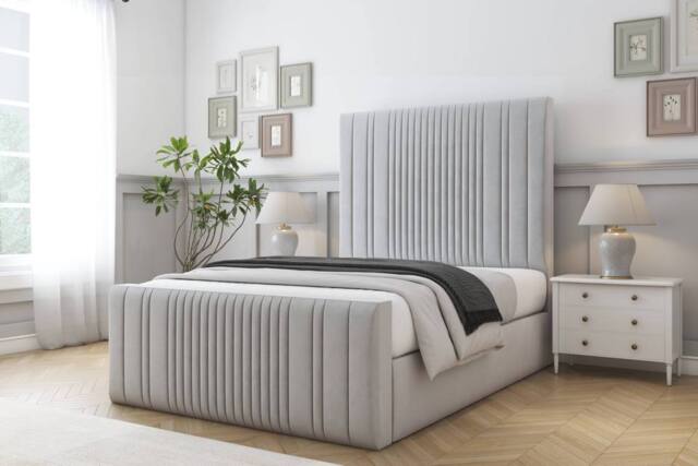 "Comfort Beds The Foxy Plush Bed Frame - 50"" Upholstered Headboard in Silver - Size: Super King" - image 1