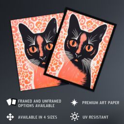 Artery8 Siamese Cat With Flowers Risograph Coral Pink & Black Screenprint Floral Artwork Riso Interior Design Art Print Framed Poster Wall Decor - thumbnail 2