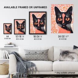 Artery8 Siamese Cat With Flowers Risograph Coral Pink & Black Screenprint Floral Artwork Riso Interior Design Art Print Framed Poster Wall Decor - thumbnail 3