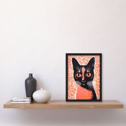 Artery8 Siamese Cat With Flowers Risograph Coral Pink & Black Screenprint Floral Artwork Riso Interior Design Art Print Framed Poster Wall Decor - thumbnail 4