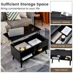 Costway Lift Top Coffee Table Modern Wooden Lift Top Dining Cocktail Table Living Room in Black - thumbnail 6
