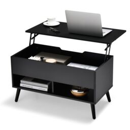 Costway Lift Top Coffee Table Modern Wooden Lift Top Dining Cocktail Table Living Room in Black - thumbnail 1