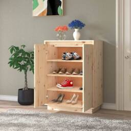 Berkfield Home Shoe Cabinet 60x35x80 cm Solid Wood Pine in Light Tan - Size: 60 x 35 x 80 cm