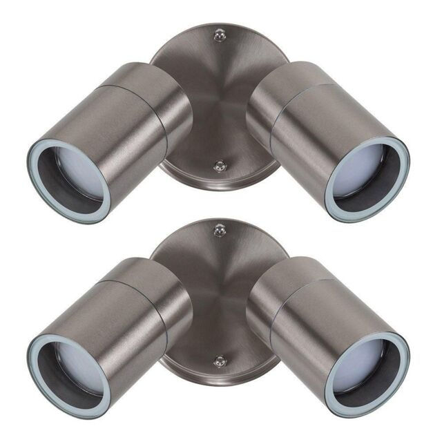 ValueLights Barrow Pair of 2 Way Silver Outdoor Wall Downlight - image 1