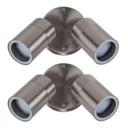 ValueLights Barrow Pair of 2 Way Silver Outdoor Wall Downlight - thumbnail 1
