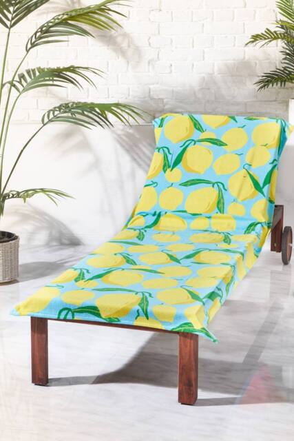 Catherine Lansfield 'Lemons' Cotton Beach Sun Lounger Towel in Aqua - image 1