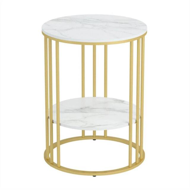 KORVIXA Marble Sofa End Table Golden Beautiful Sturdy Frame in White - Size: 0.6m2 - image 1