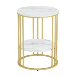 KORVIXA Marble Sofa End Table Golden Beautiful Sturdy Frame in White - Size: 0.6m2