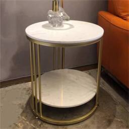 KORVIXA Marble Sofa End Table Golden Beautiful Sturdy Frame in White - Size: 0.6m2 - thumbnail 5
