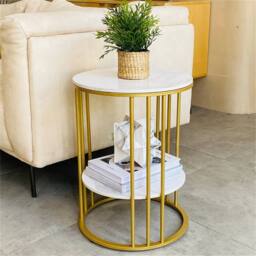 KORVIXA Marble Sofa End Table Golden Beautiful Sturdy Frame in White - Size: 0.6m2 - thumbnail 4