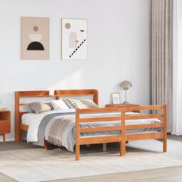 Berkfield Home Decorative Bed Frame without Mattress Wax Brown 160x200 cm Solid - thumbnail 2