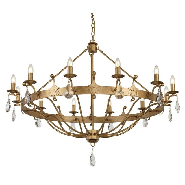 Loops 12 Bulb Chandelier Hanging Pendant LIght Gold Patina LED E14 60W Bulb