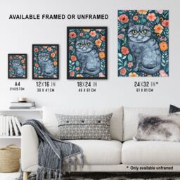 "Artery8 Grumpy Blue Exotic Shorthair Cat Floral Portrait Wall Art Print - Size: W24"" x H32""" - thumbnail 3
