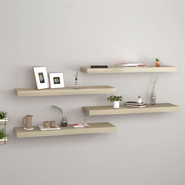 Berkfield Home Floating Wall Shelves 4 pcs Oak 80x23.5x3.8 cm MDF in Brown - image 1