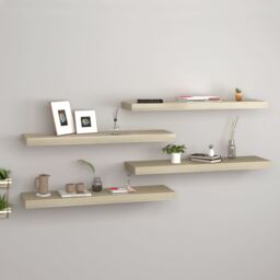 Berkfield Home Floating Wall Shelves 4 pcs Oak 80x23.5x3.8 cm MDF in Brown - thumbnail 1
