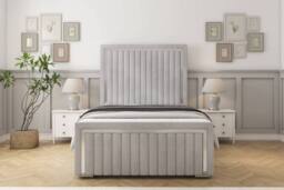 "Comfort Beds Boston Chrome Naples Bed Frame - 50"" Upholstered Headboard in Silver - Size: Small Double" - thumbnail 2
