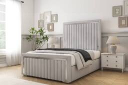 "Comfort Beds Boston Chrome Naples Bed Frame - 50"" Upholstered Headboard in Silver - Size: Small Double"