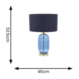 ValueLights Leigh Fabric Drum Shade with Navy Blue Glass & Gold Trim Table Lamp in Black - thumbnail 4
